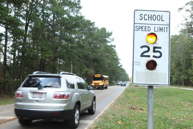 picture of a car speeding in a school zone
